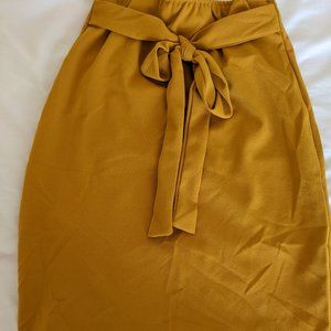 Mustard Pencil Skirt with Waist Tie